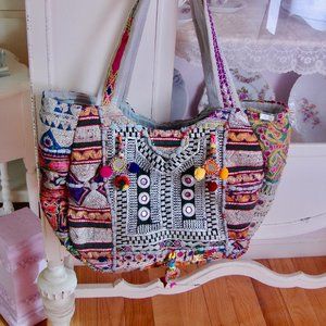 Vtg Made in India Boho Hippie Shoulder Rajasthani Banjara Hand Woven Hobo Bag